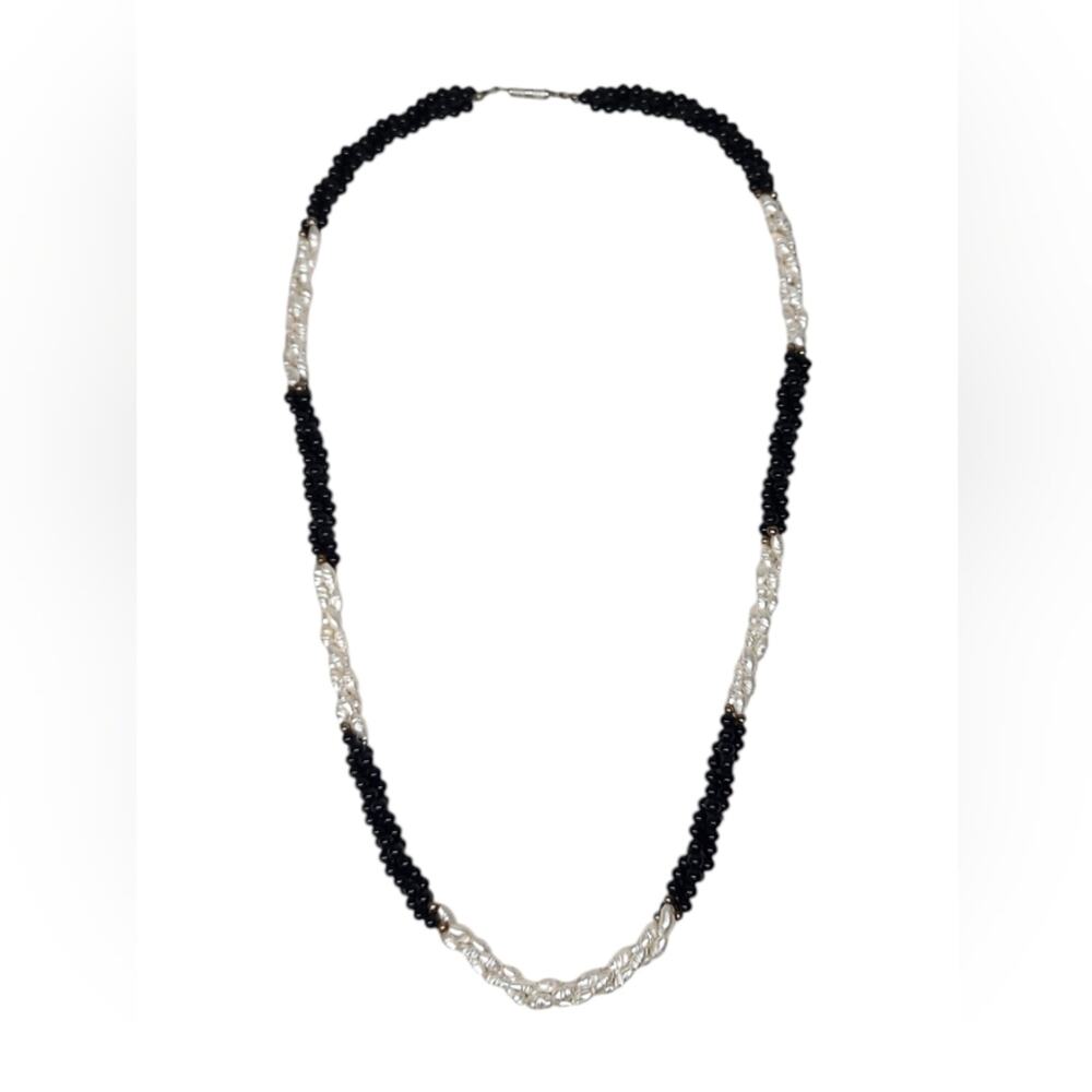 Black & White Twisted Beaded Necklace | Vintage Statement Piece